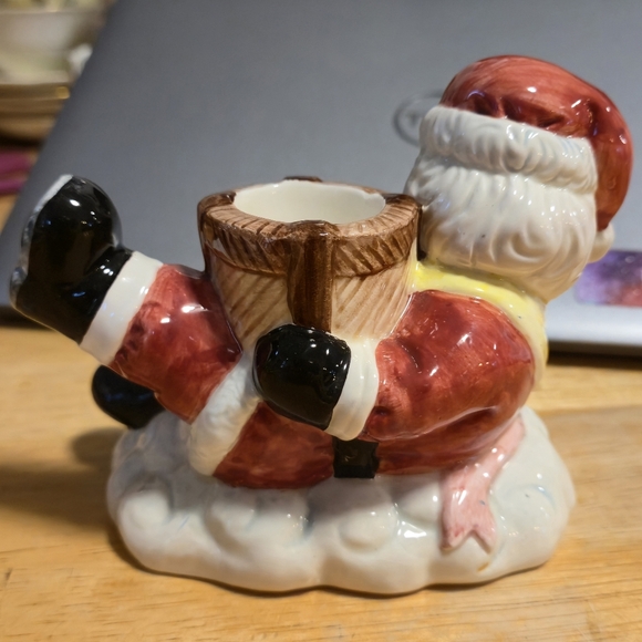 Vintage Ceramic Santa Taper Candle Holder Retro Kitsch Christmas Figurine 5” - Picture 2 of 10